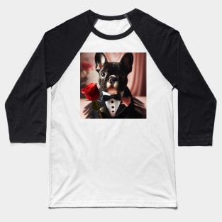 French bulldog dressed in tuxedo with red rose Baseball T-Shirt